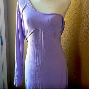Woman’s Plus Size One Shoulder Lavender Mini Dress 4X One Longsleeve